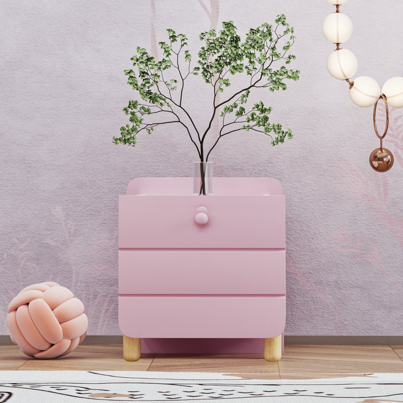 Sonu 33cm W Solid Wood Bedside Table, Antique pink and pink