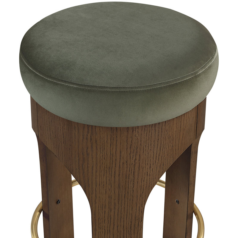 Tabouret de comptoir rembourré en velours Bocceli, Velours vert, Brun