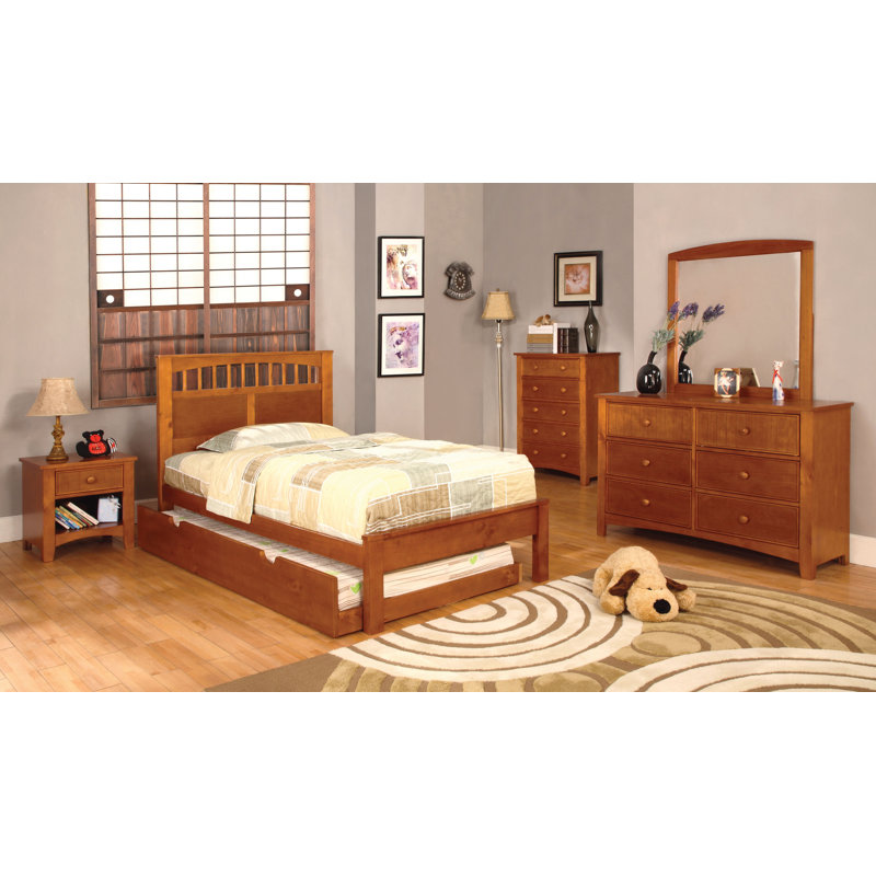 Commode 6 tiroirs avec miroir Bedford, Chêne