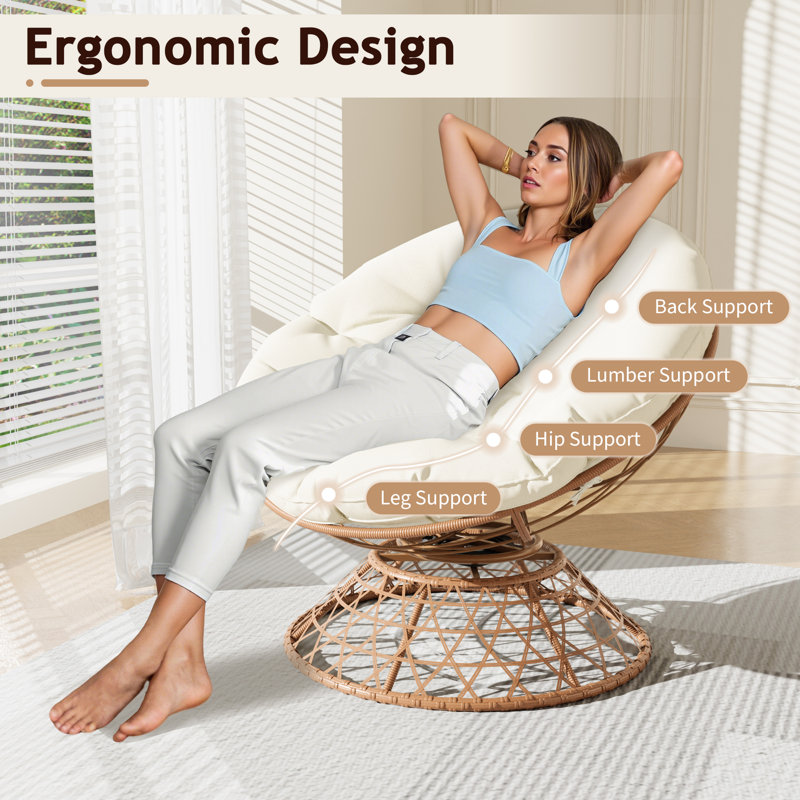 Ahlexus 360° Swivel Wicker Outdoor Lounge Chair with Cushions, Beige
