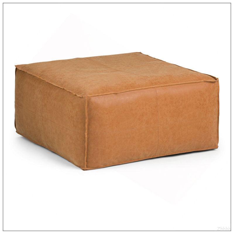 Brody - Grand repose-pieds carré carré brun vieilli, H 14 po x l 30 po x P 30 po, Light Brown Leather