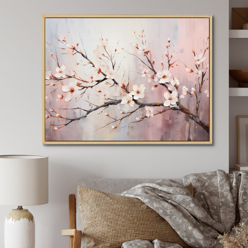 Rose et blanc, charmantes fleurs printanières - fleurs, art mural, Cadre flottant brun, H 30 po x l 40 po x P 1,5 po
