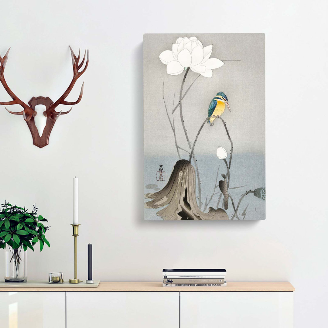 Kingfisher With Lotus Flower by Ohara Koson - Wrapped Canvas