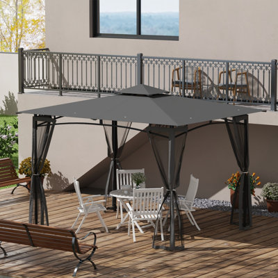 Pavillon de jardin 10 pi x 12 pi avec filet Outsunny, abri de jardin à double toit, structure en métal solide pour le jardin, la pelouse, la cour, la terrasse