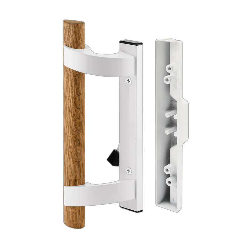 Poignée de mortaise pour porte de patio, moulée sous pression blanche avec poignée en bois (paquet de 1)