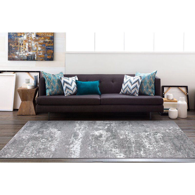 Tapis blanc moderne, gris clair et gris foncé Willington, Rectangle 5 pi x 7 pi
