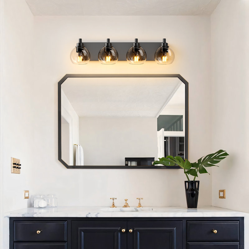 Luminaire de salle de bain pour salle de bain, luminaires de salle de bain modernes sur miroir avec abat-jour en verre transparent et base en métal, éclairage de salle de bain noir mat