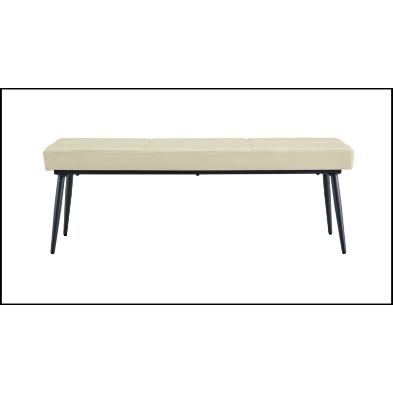 Banc rembourré en cuir de qualité supérieure et pieds en métal robuste, Blanc cassé