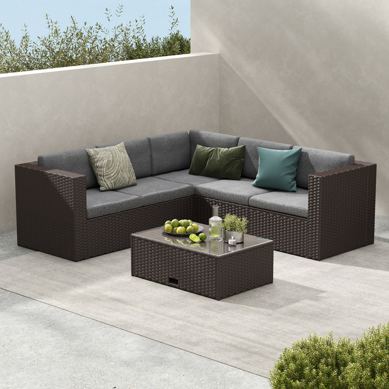 5 Person L Shaped Outdoor Furniture Patio Sectional, No