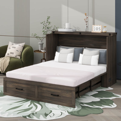 Farmhouse-Style Murphy Cabinet Bed With Built-In Charging Station