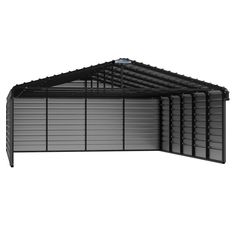 Steel Carport With 3 Wall Kits, 20X24X07, Gray