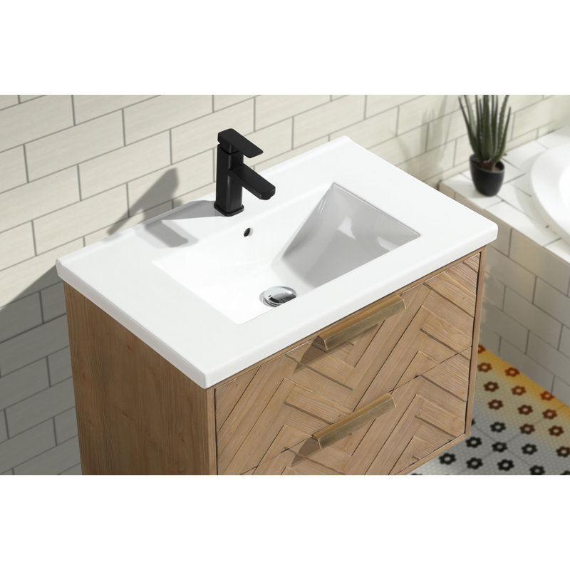 Carlsbad 30" Weathered Fir Floating Bathroom Vanity with Ceramic Top