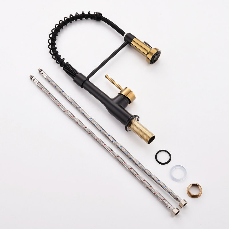 Kitchen Faucet With Pull Down In Black And Gold - Easy To Install Use, Saving You Time Effort Sink Spray Offers Versatile Water Flow Options For Different Tasks