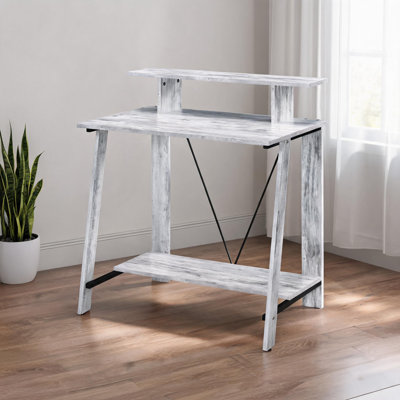 Bureau d'écriture blanc antique avec tablette supérieure, cadre en V gris neutre, table de travail rectangulaire de 32,5 po