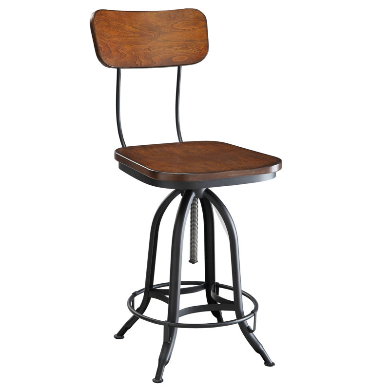 Chaise de bar pivotante en bois massif et acier Gregoriu, Brun foncé