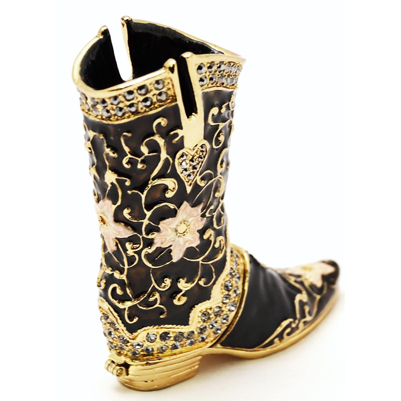 Boot Metal Decorative Box, Black, 2.5" H x 1.75" W x 1.75" D