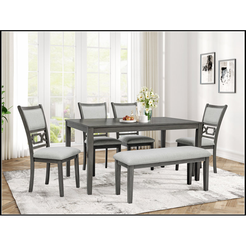 Magnifique ensemble de banc de table de salle à manger rond 6 pièces avec tablettes de rangement inférieures, meubles en bois pour les maisons modernes
