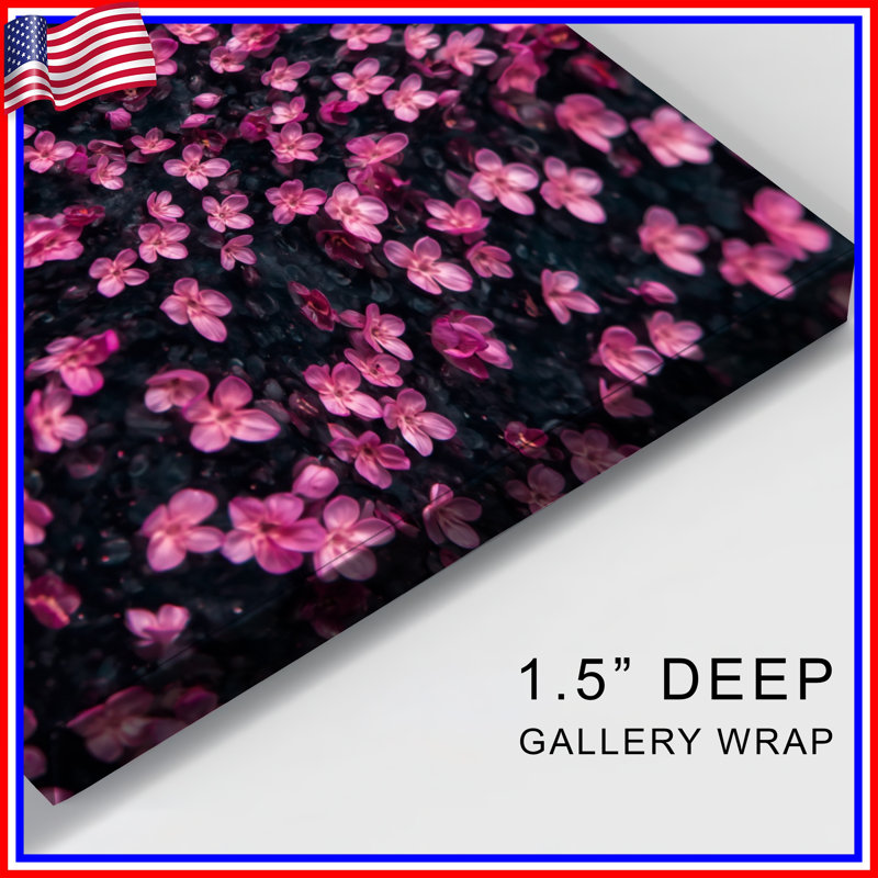 Toile tendue rose avec petites fleurs roses, 24 x 36 inches
