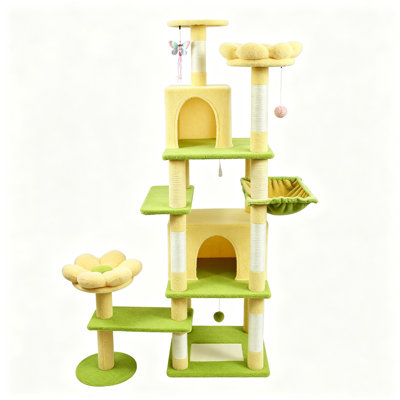 71-inch flower-shaped cat tree, suitable for cats, 7-storey multi-storey cat tower, equipped with 2 plush flower habitats, suitable for 4-5 cats.