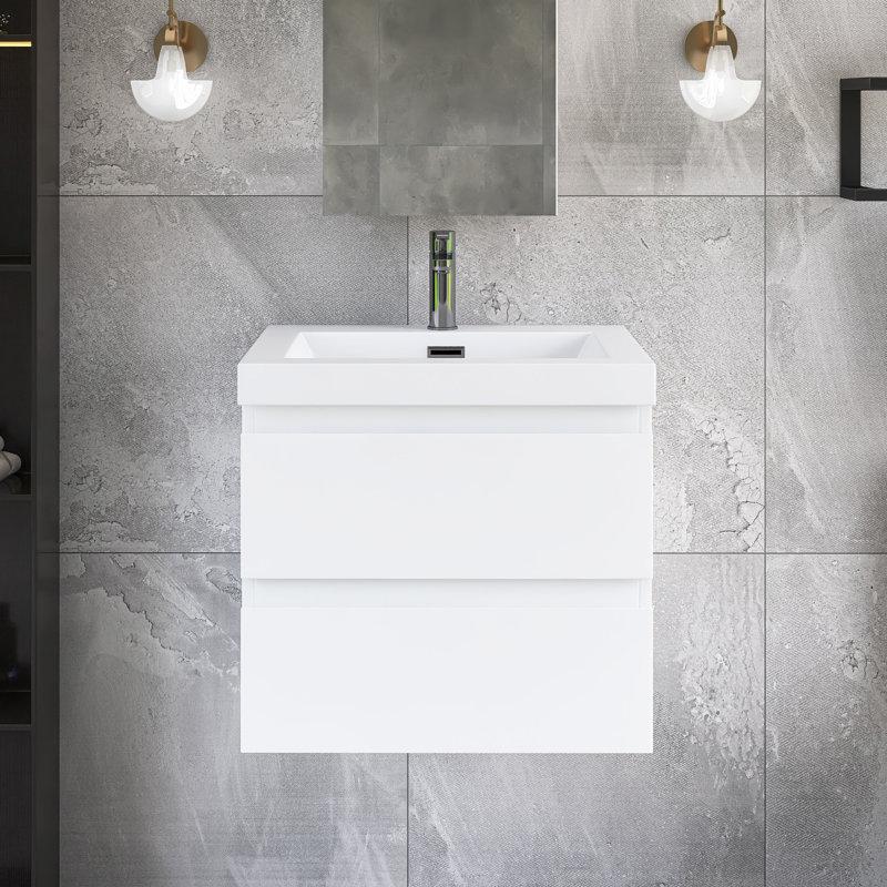 Meuble-lavabo flottant 24 po avec lavabo, Blanc