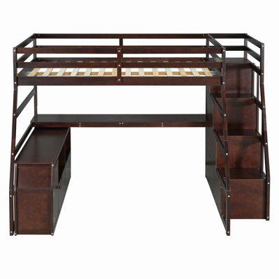 Loft Bed with 7 Drawers 2 Shelves and Desk