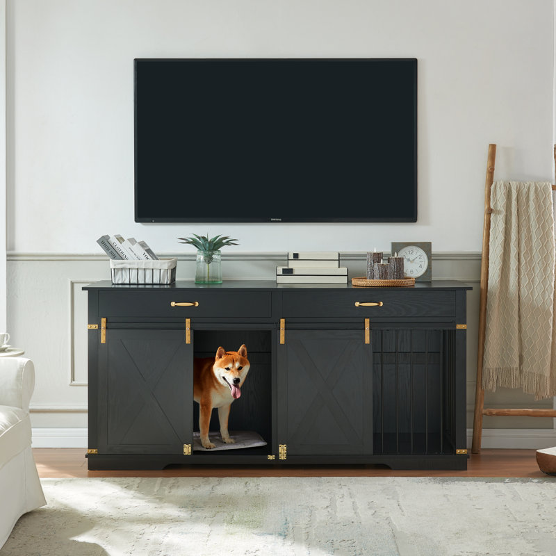 Donjae Wood Furniture Style Crate with 2 Doors, Black, 34.25" H x 72.44" W x 23.62" D