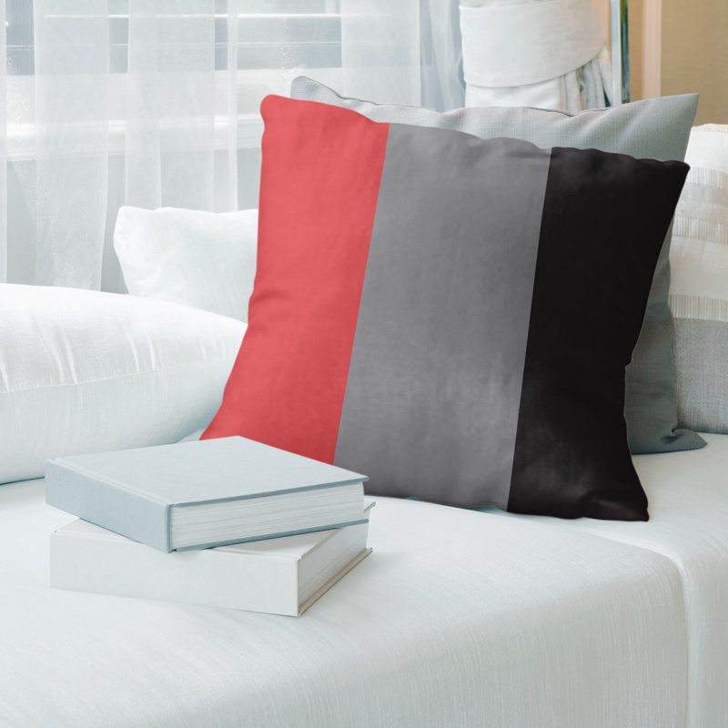 Housse de coussin rayé, Carolina, 26 po x 26 po, Rouge / gris mat / noir