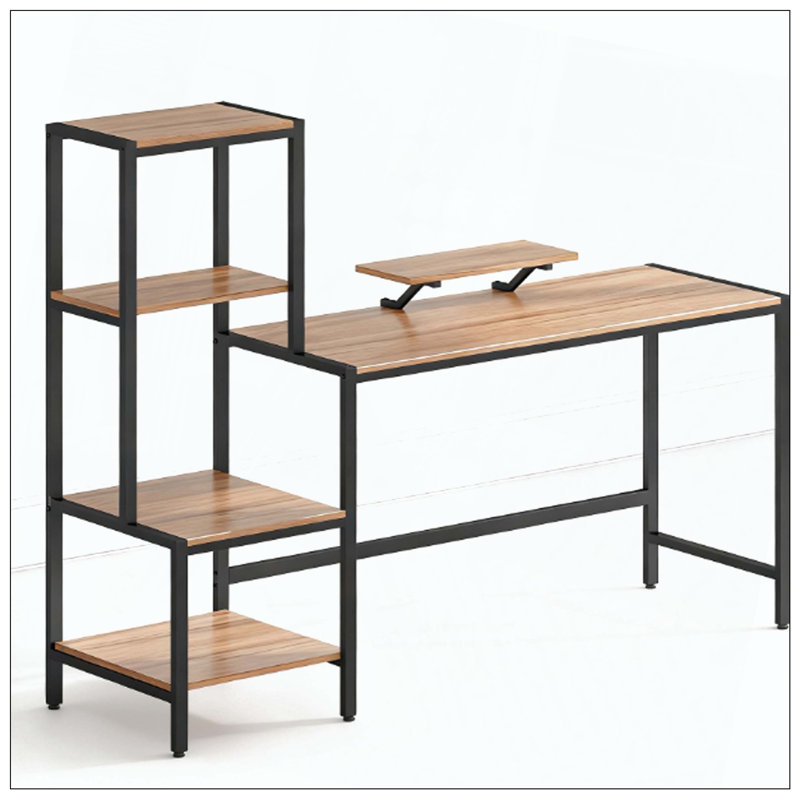 Reversible Industrial Computer Writing Desk With Monitor Stand And 4-Tier Shelf | Gift Idea, 49.2" H x 66.9" W x 18.9" D