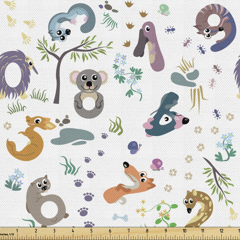 Charnice Animals Forming Numbers Raccoon Snake Fox Kangaroo Koala Cartoon Repetitive Multi-Purpose Fabric