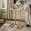 Table d'appoint moderne et glamour en forme de C avec dessus en verre trempé et structure en fer robuste, idéale pour le salon ou la chambre.