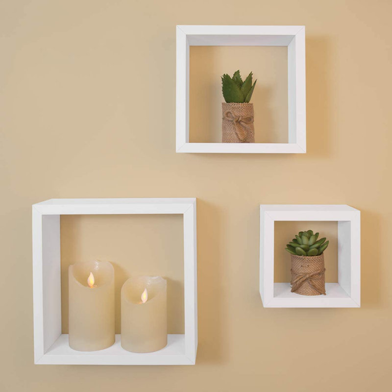 Jakeara 3 Piece Square Floating Shelf, White