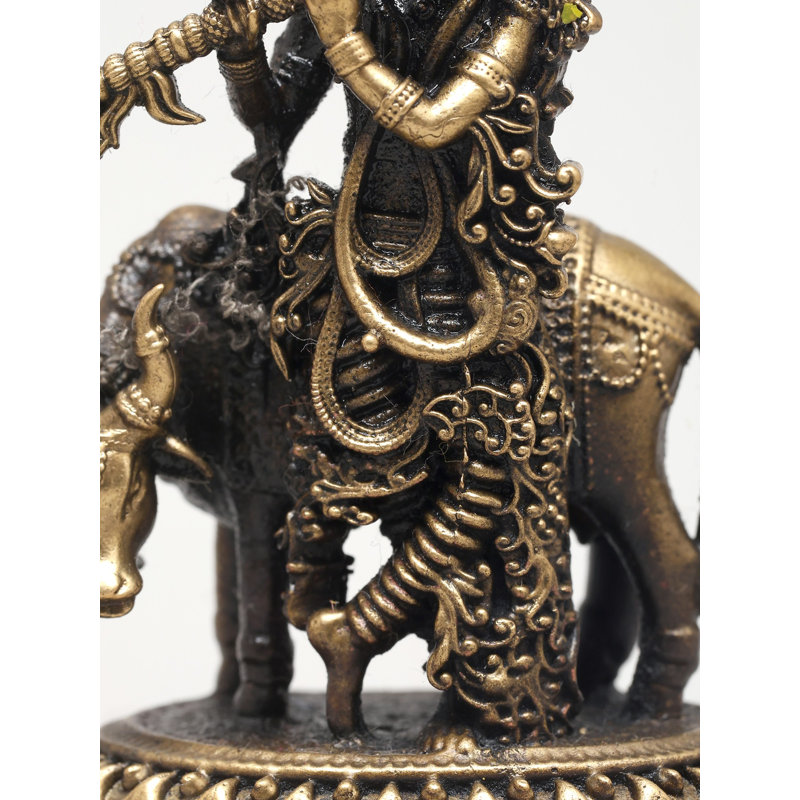 Petit Lord Krishna de 3 pouces jouant de la flûte avec vache Divine, idéal pour la puja