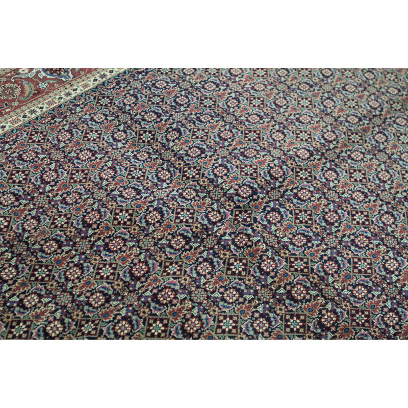 Tapis bleu marine et rouille de haute qualité noué à la main