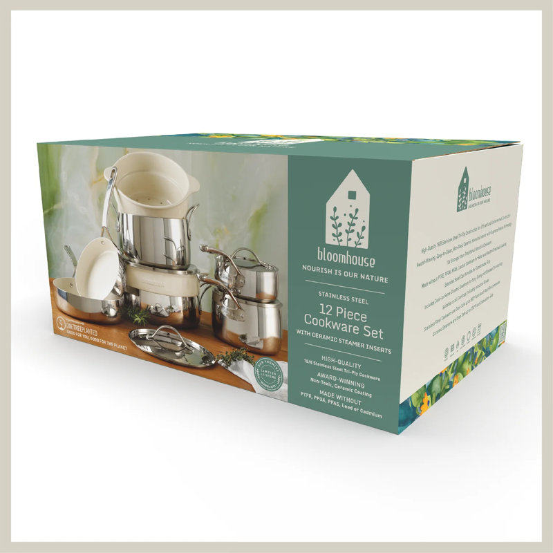 Ensemble 12 pièces de batterie de cuisine antiadhésive en acier inoxydable (18/8)