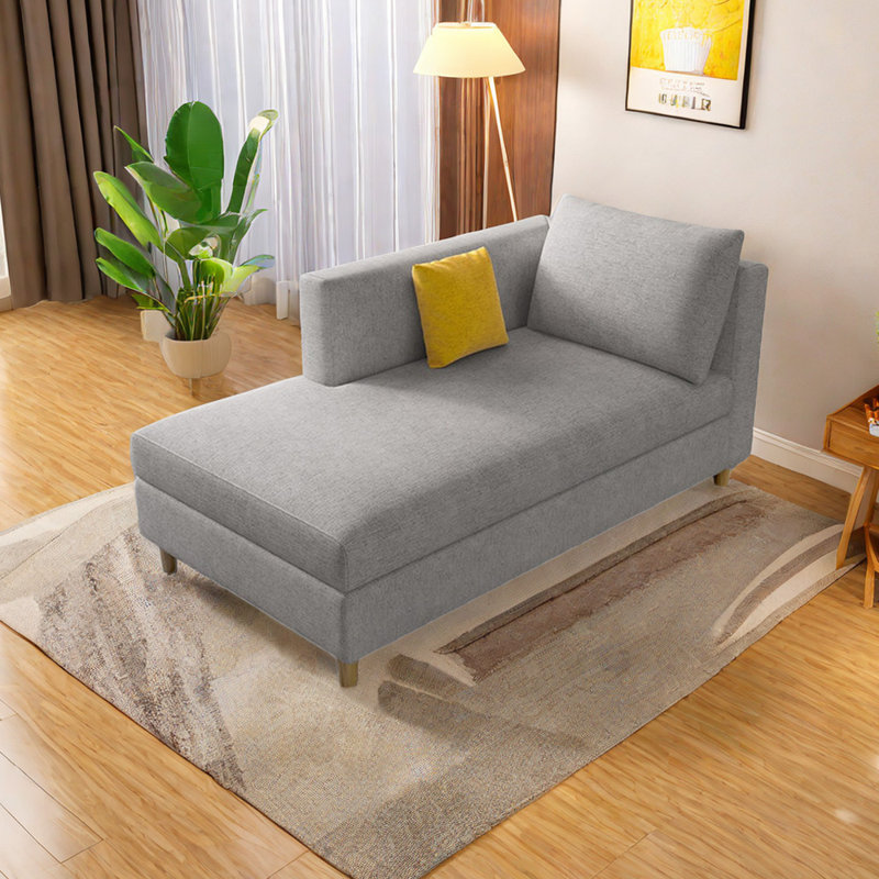 Natalynn Upholstered Chaise Lounge, Right Hand Facing, Cotton Blend/Linen Blend Light Blue