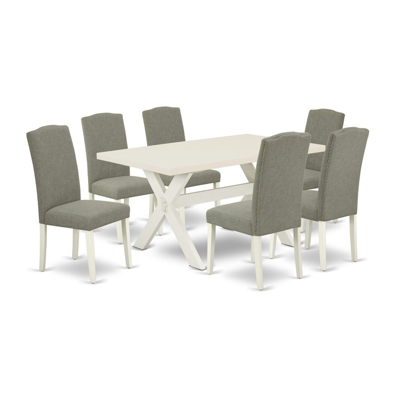 Moncayo Rubberwood Solid Wood Dining Set, 7 Pieces: Table, 6 Chairs, Dark Shitake, 30" H x 60" L x 36" W