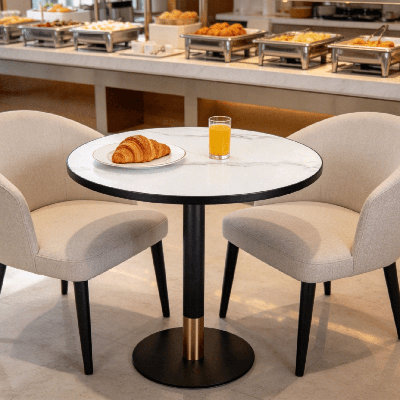 28" Round Hospitality Dining Table with Sintered Stone Top & Black Gold Pedestal Base – Commercial Café, Hotel & Restaurant Table