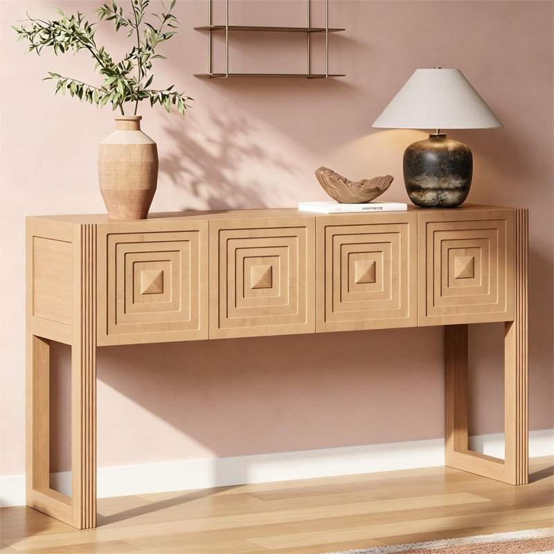 Modern Console Table with Drawers, Light Brown