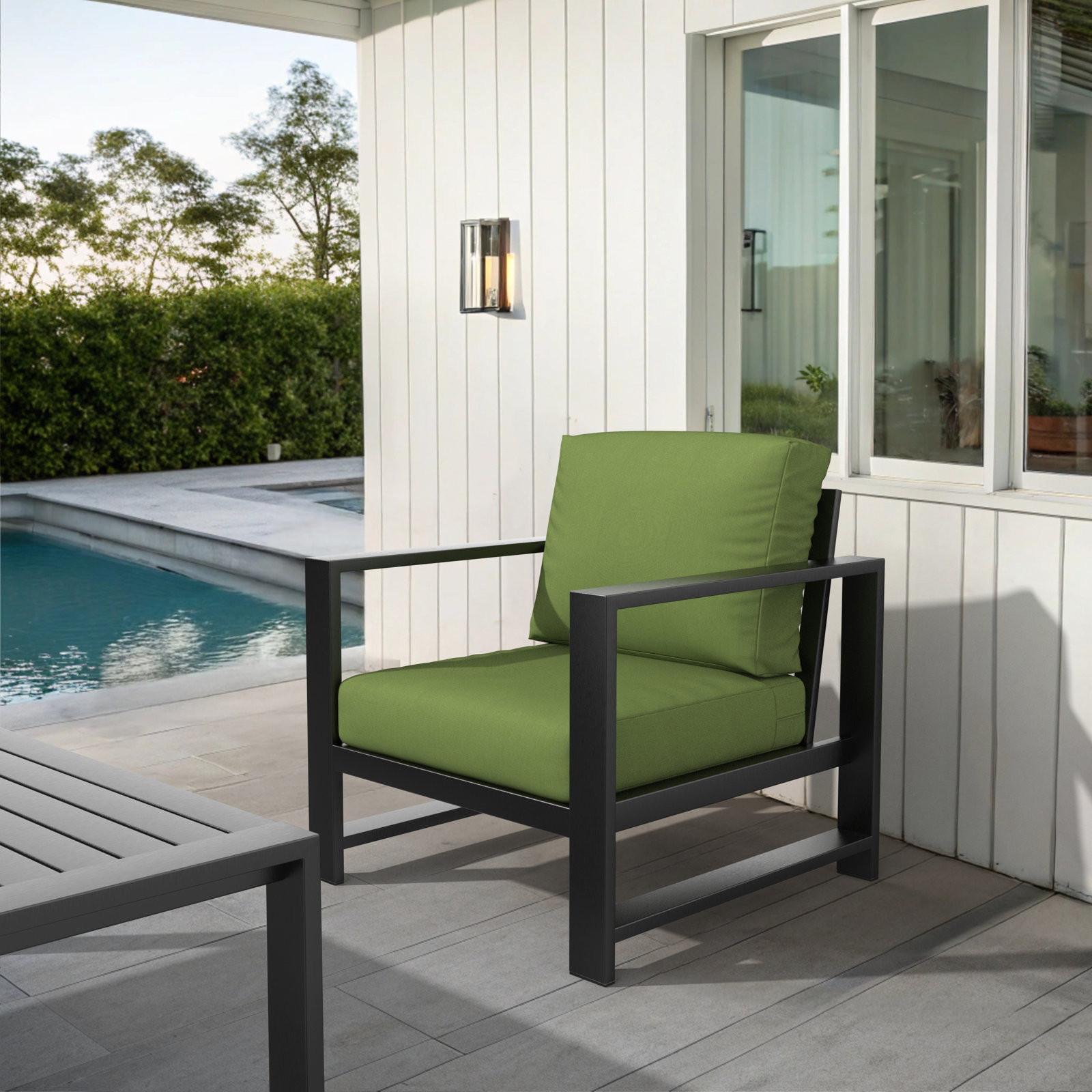 Dulcie Metal Outdoor Armchair with Sunbrella Cushions, Sunbrella Canvas Fern