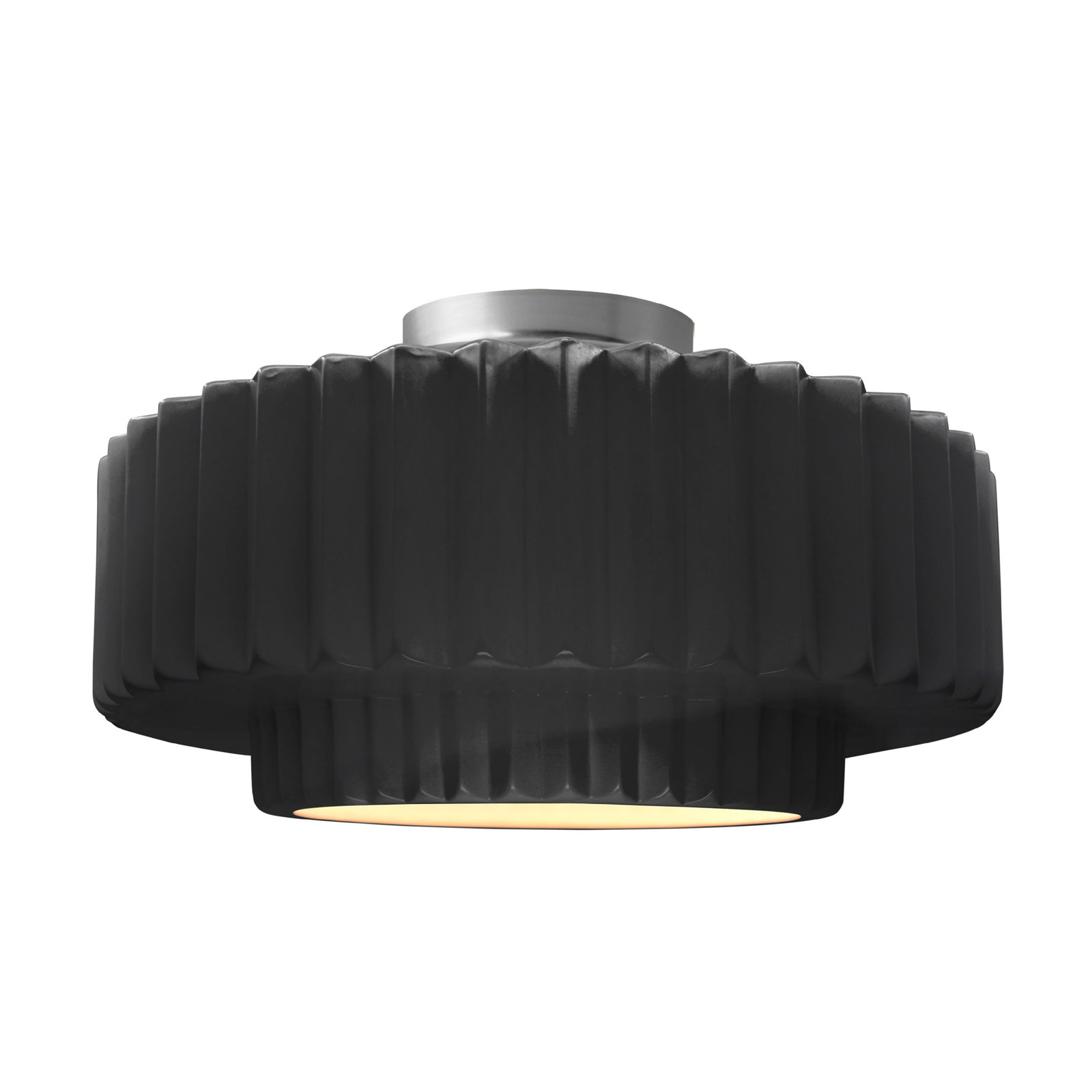 Single Light Ceramic LED Semi Flush Mount, 8" H x 16.5" W x 16.5" D, Gloss Black/Matte White, Brushed Nickel