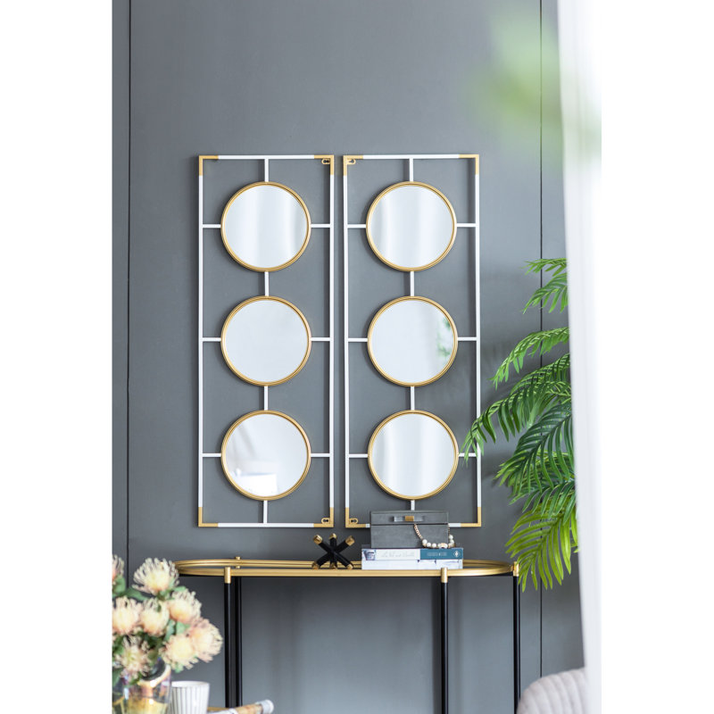 Décoration murale miroir - cadre blanc doré, conception simple, 0,8 x 43,3 x 15,7 pouces, décor moderne convexe, 43,3 x 15,7