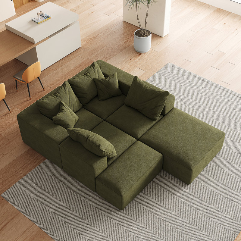 Ensemble de canapé modulaire rembourré moderne sans os, canapé modulaire en forme de L avec 6 coussins, combinaison gratuite pour le salon et la chambre à coucher