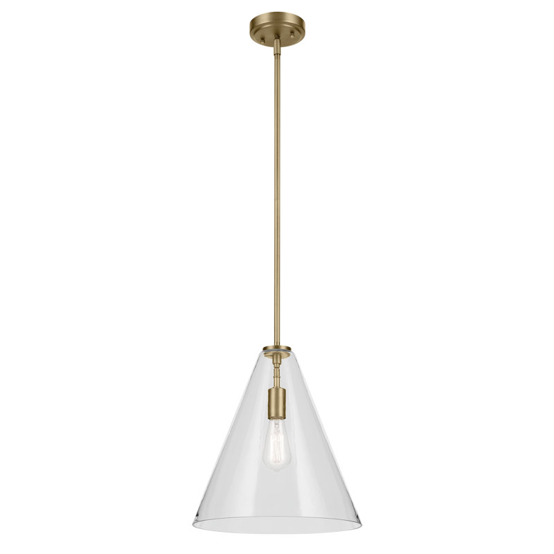 Luminaire suspendu conique 1 lumière 15,5 po avec verre transparent, Laiton naturel
