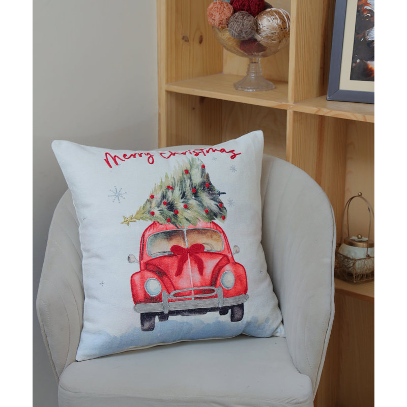 Coussin Vibhsa Alpine Holiday Merry Christmas Ride, 20 po x 20 po, Carré 20 po, Noël rouge