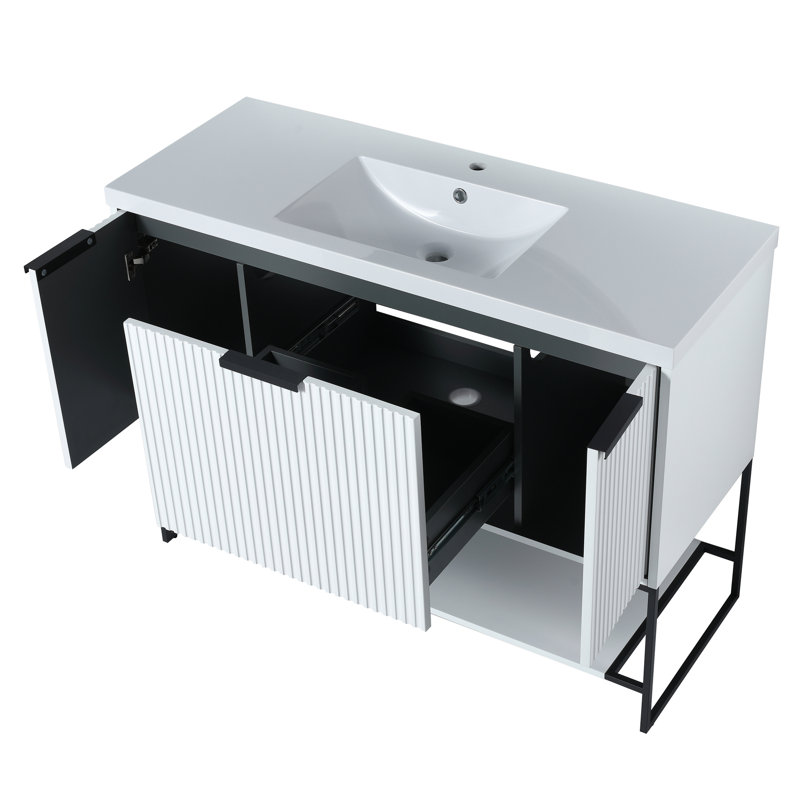 Meuble-lavabo 48 po avec lavabo en résine - Armoire autoportante moderne en contreplaqué blanc, Blanc