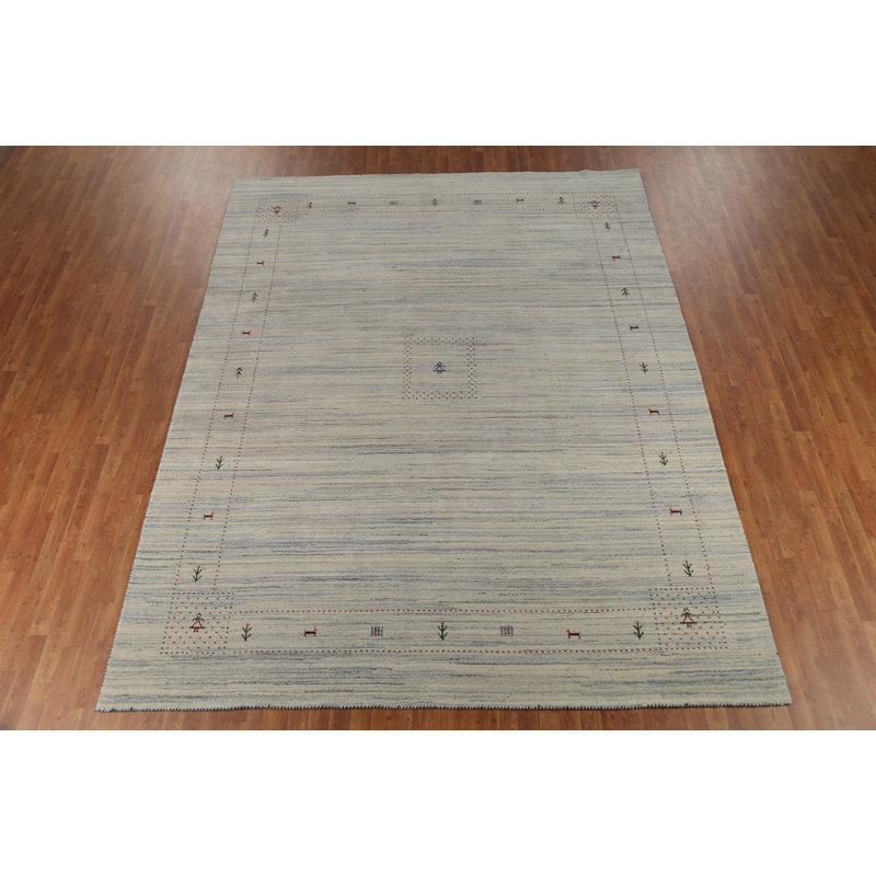 Tapis tribal rayé à motif oriental Gabbeh 9 x 12