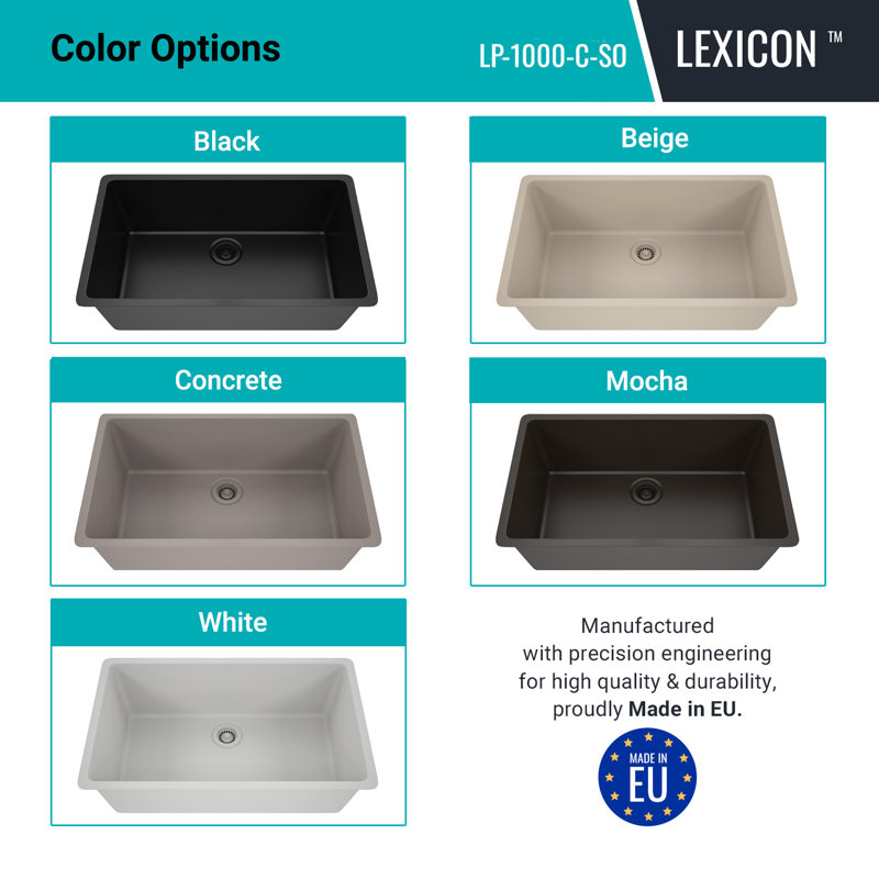 32" x 19" Platinum Quartz Kitchen Sink, Single Bowl Sink, Drop-in Sink, Undermount Sink, Granite Kitchen Sink, Concrete