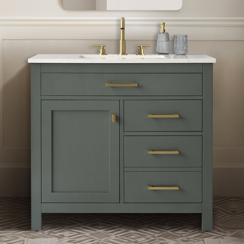 Trevor 36" W Single Vanity, Vintage Green/Brushed Gold
