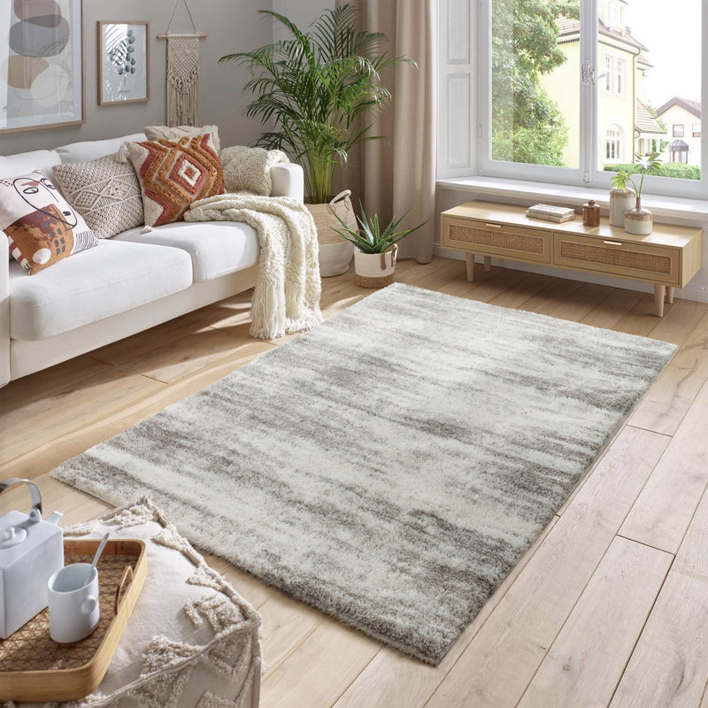Tapis rectangulaire en polyester tissé à la machine ivoire / gris Paris, Rectangle 9 pi 8 po x 13 pi 1 po