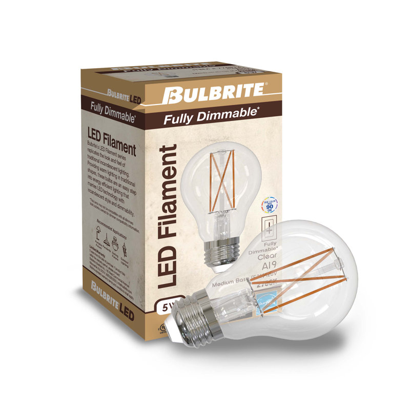 40 Watt Equivalent E26 LED Light Bulb, A19 Filament, 2700K Warm White Glow, 450 Lumens, Dimmable